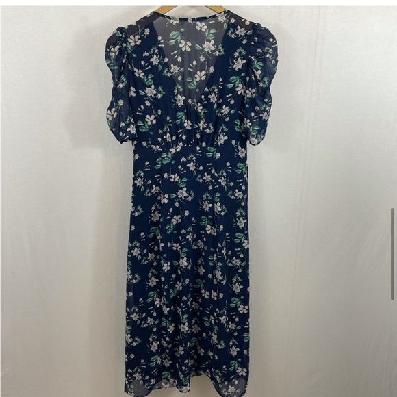 All in Favor Ruched Sleeve Deep V Floral Midi Dress - Picture 6 of 7